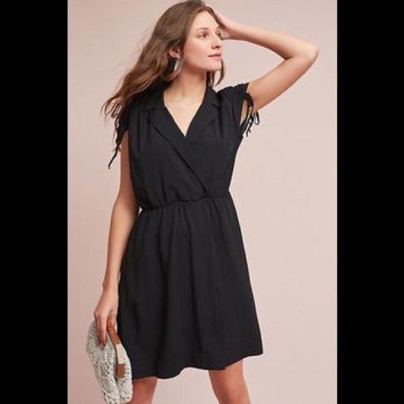 Maeve by Anthropologie Black Wrap Front Dress - Picture 1 of 5